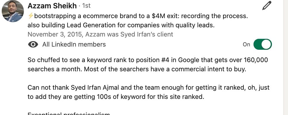 NTA's Azzam Sheikh testimonial whom we helped get to $1.2M/mo revenue